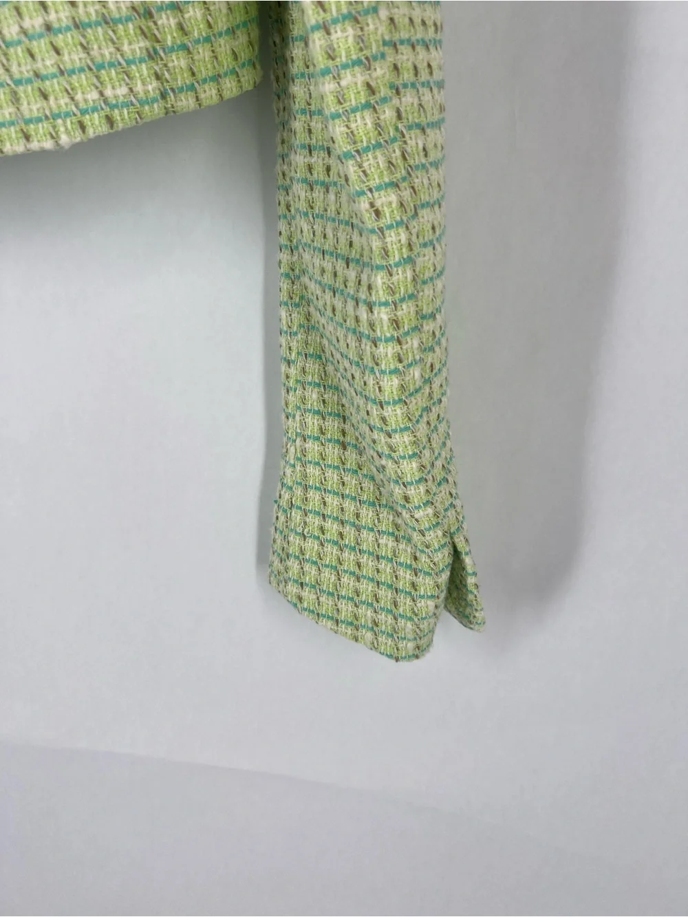 ZARA NWT Green Tweed Cropped Blazer Pearl Buttons Size XS